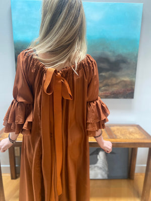 Amano Silk Button Back Dress - rust